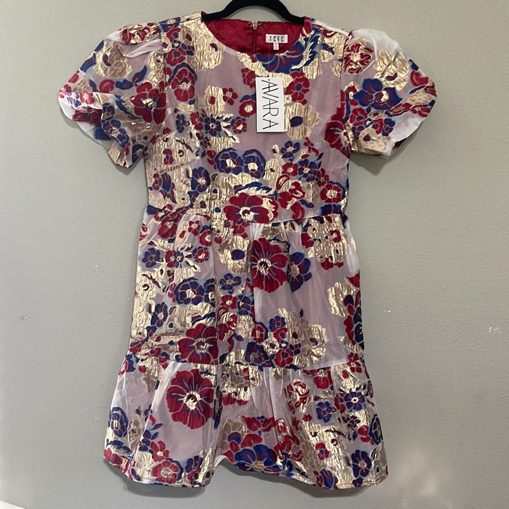 Floral Mini Dress - Red and Gold